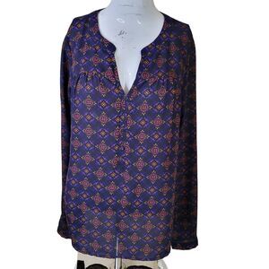 skies are blue size S womens blouse floral button v-neck geometric